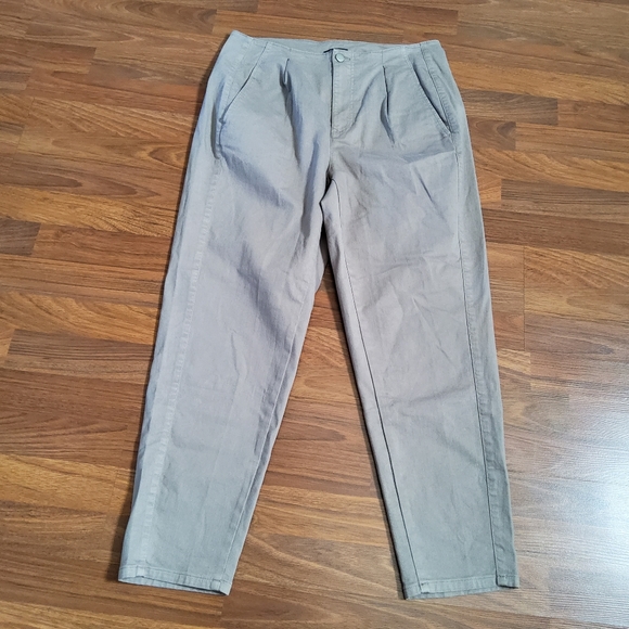 Eileen Fisher Tapered Ankle High Waist Pant Pleat Organic Cotton Khaki Size 10 - Picture 2 of 11